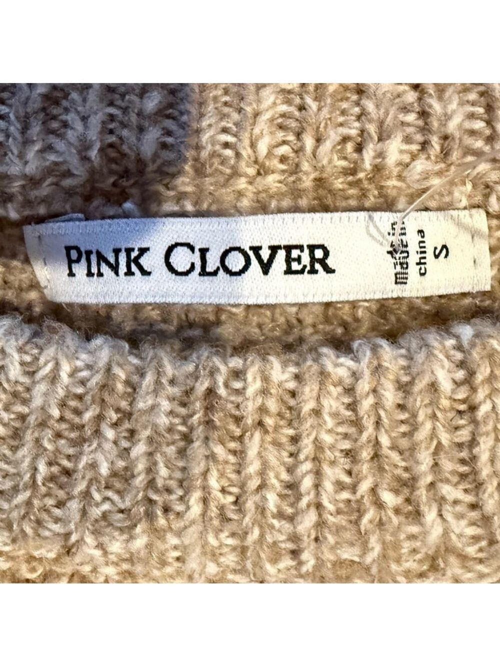Pink Clover Beige Knit Sweater Small Neutral Lightweight Crewneck Pullover Cozy - Picture 11 of 16